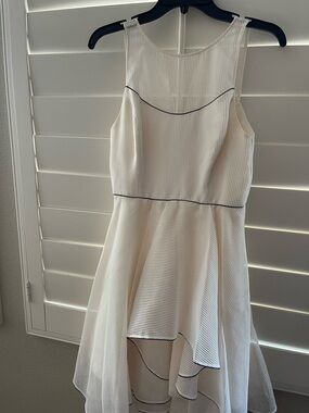 Halston Heritage Ivory Sheer-Striped Sleeveless Dress